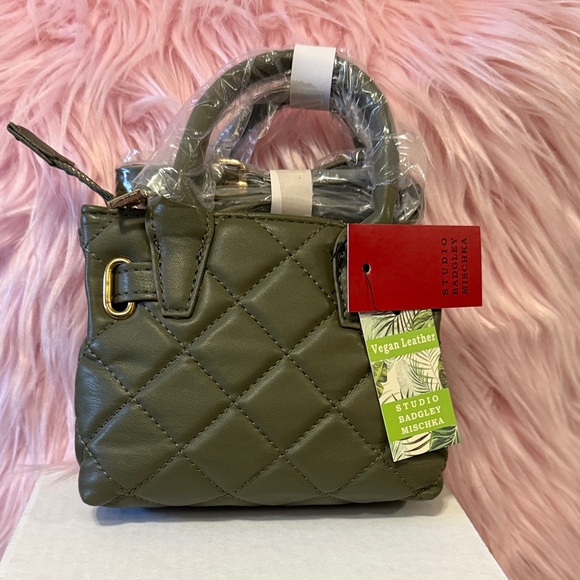 Badgley Mischka Olive Quilted Mini Bag with Gold Accent - Picture 2 of 4